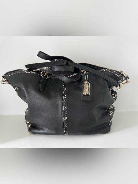 Coach Handbags - Coach Chelsea Black Leather Shoulder Bag with Animal print Trim